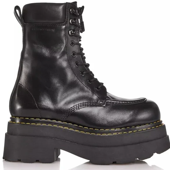Alexander Wang Atlas Leather Lace-Up Platform Combat Rugged Boots in Black - Picture 4 of 16